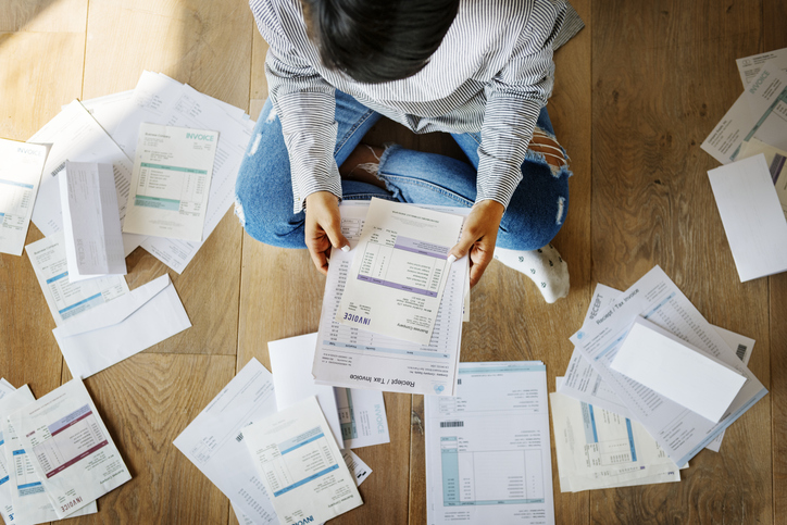 A woman working on her taxes.