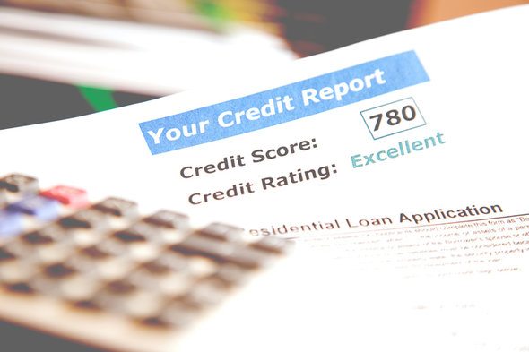 Photo of a credit report showing a high score