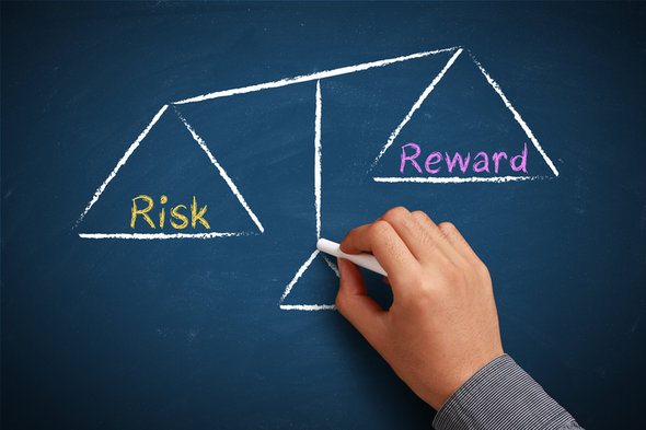 Risk-reward graphic on a chalkboard