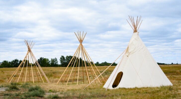Indian teepees at the Fort Union Trading Post National Historic Site