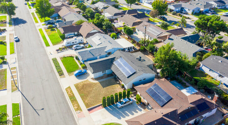 Image shows an aerial view of houses in a residential neighborhood. SmartAsset discovered the most livable cities in the U.S. based on a number of factors including walkability, crime rates and housing costs.