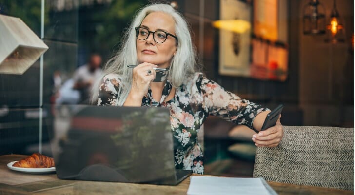 Senior woman planning her retirement
