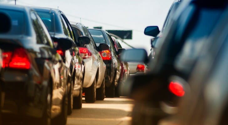 Cars lined in up a traffic jam. For the fifth year in a row, SmartAsset compiled a list of the states with the worst drivers.