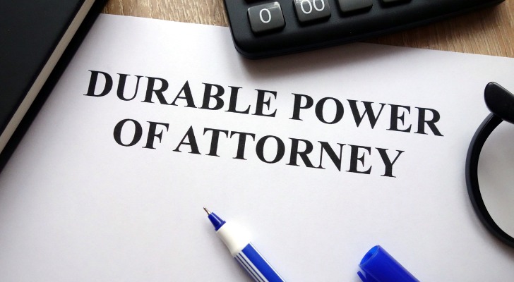 Image shows a document with text that reads, "Durable Power of Attorney."