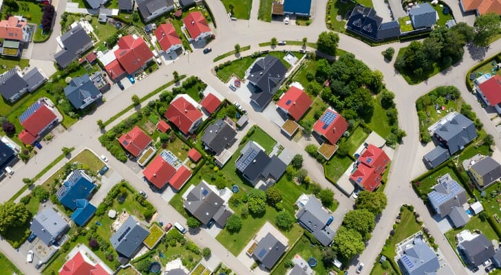 Aerial shot of a suburban development