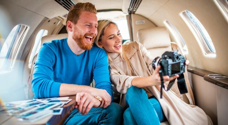 Young couple in general aviation jet