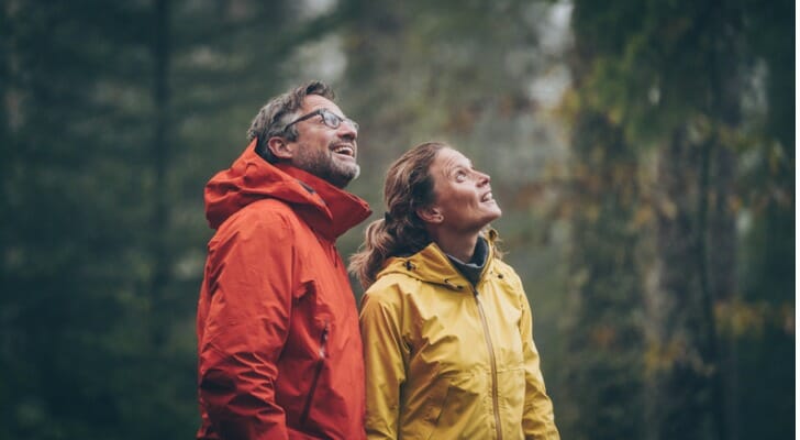 Couple who retired in their 50s on a hike