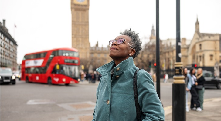 An American retiree takes in the sites during a vacation in London. 