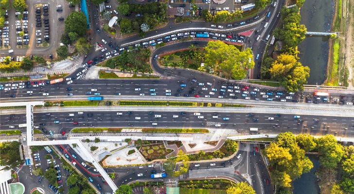 A busy highway intersection in an emerging market nation