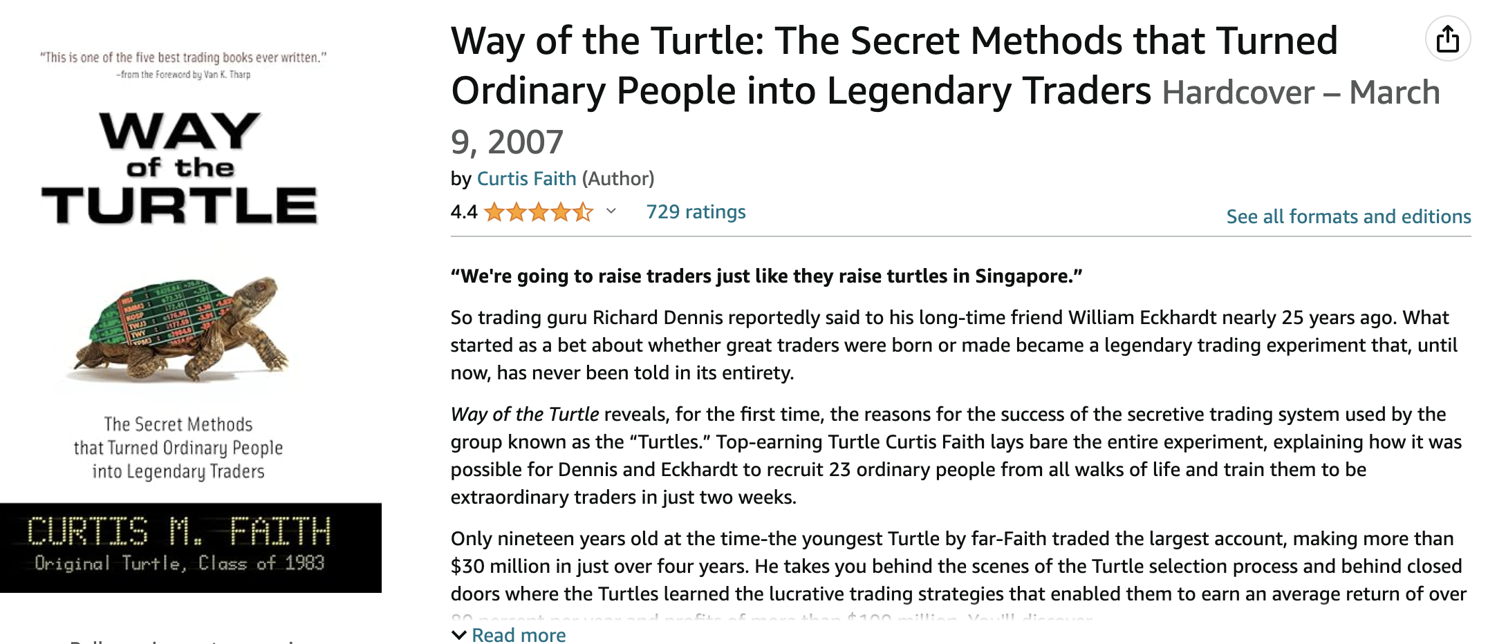 Books for Stock Traders: “Way of the Turtle: The Secret Methods That Turned Ordinary People Into Legendary Traders” by Curtis Faith