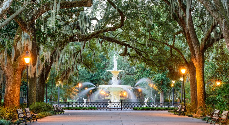 The Forsyth Park Fountain in Savannah, Georgia.