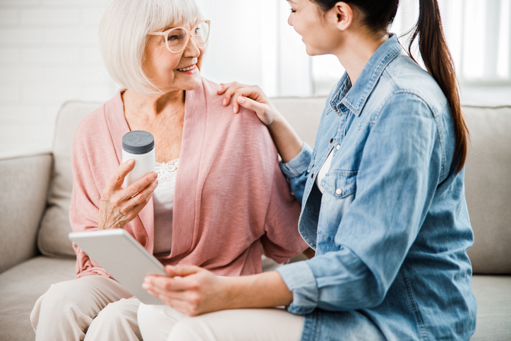 A senior getting in-home care that is covered by her long-term care insurance.