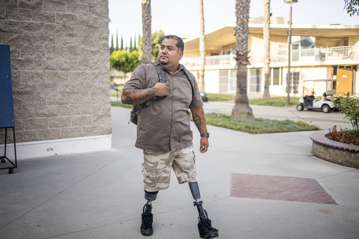 A disabled veterans walks into a VA hospital.