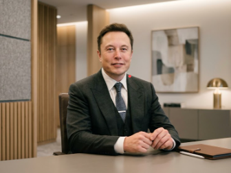 Image of Elon Musk sitting in an office.