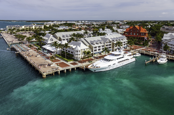 Cruise ship view of the Mallery Square pier at Key West, Florida.