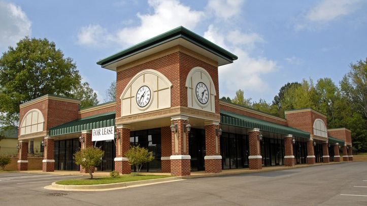 A vacant shopping center is up for lease. 