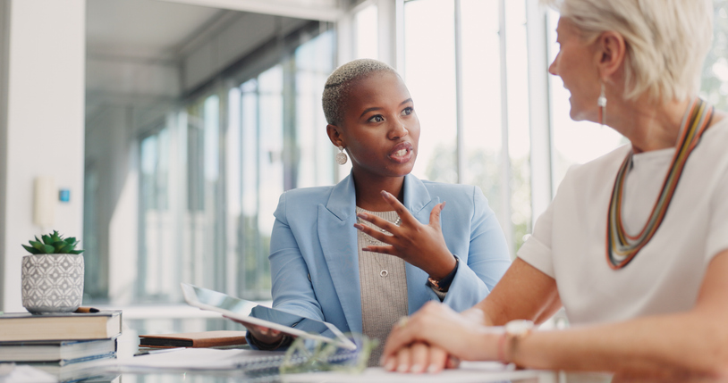 A client meeting with a fee-based advisor.