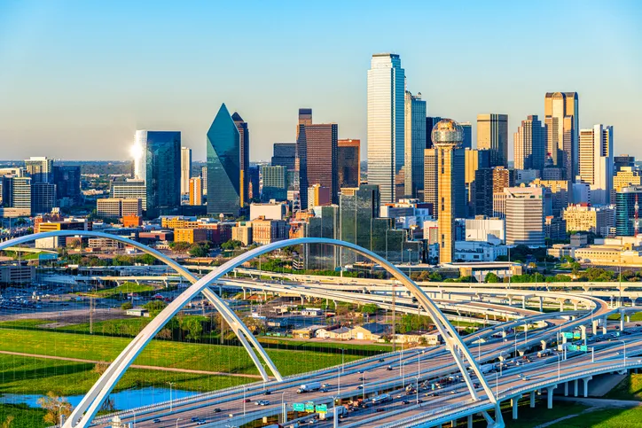 Dallas, Texas at dusk on an early spring evening.