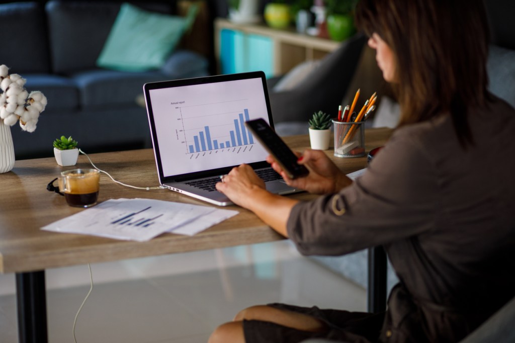 An investor reviewing her portfolio.