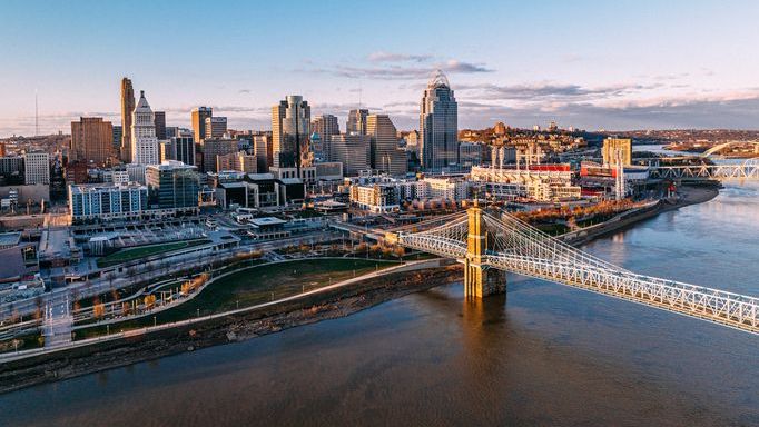 An aerial shot of Cincinnati, Ohio.