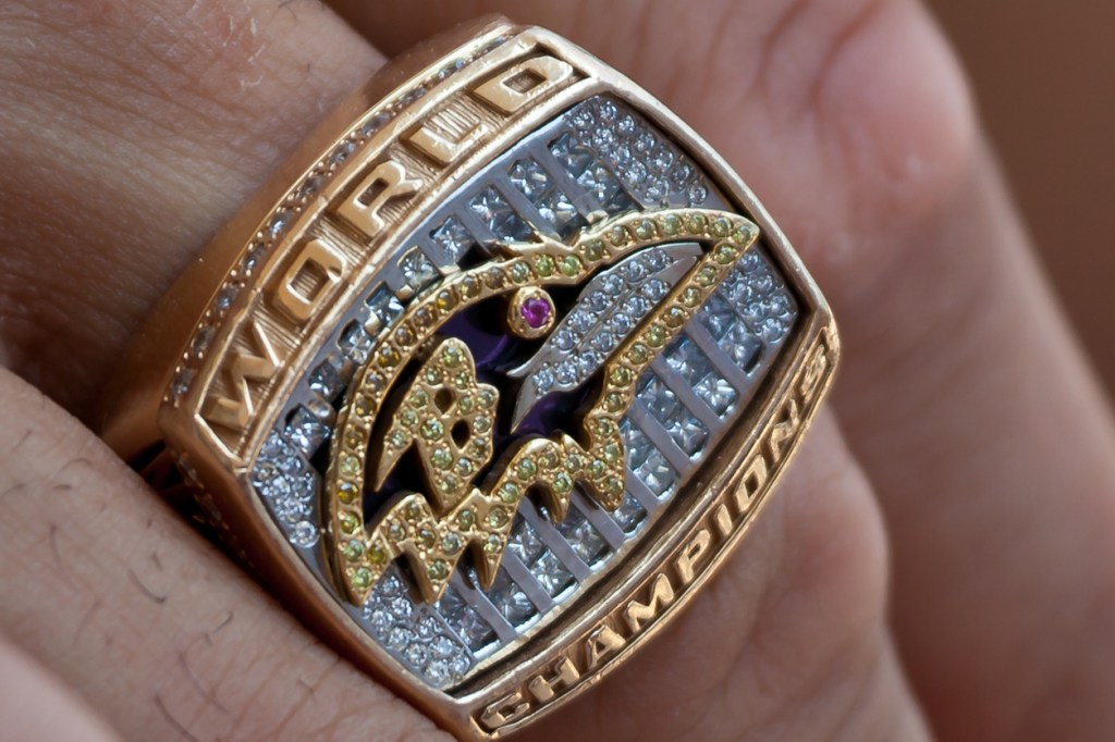 Baltimore Ravens Super Bowl Ring which is symbol of winning final NFL game called Super Bowl.