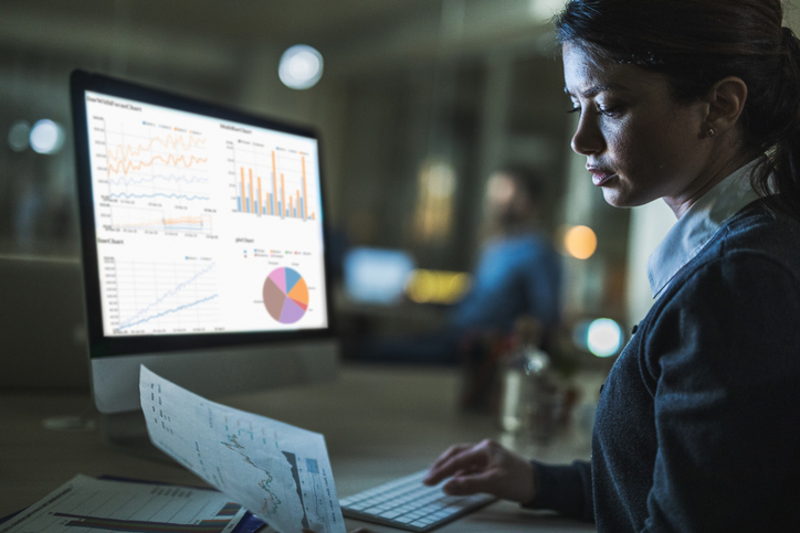 An investor reviewing her investment portfolio.