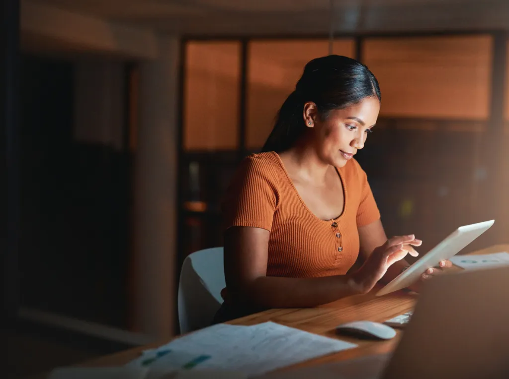 An investor reviewing her portfolio.