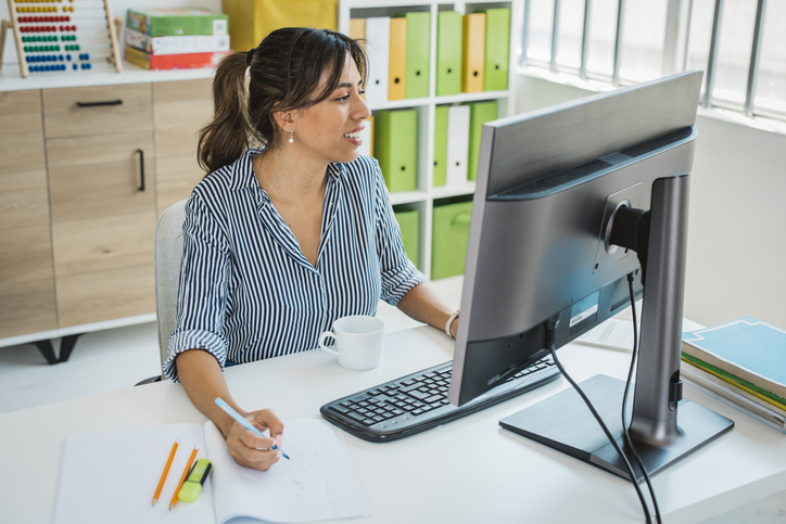 A woman reviewing her retirement plan.