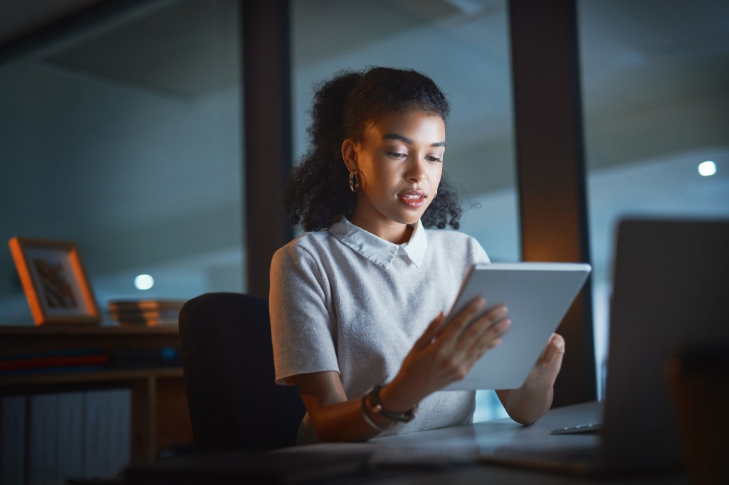 An investor reviewing her portfolio.