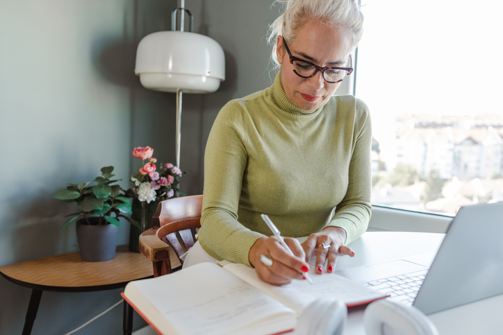 An investor reviewing her investments.