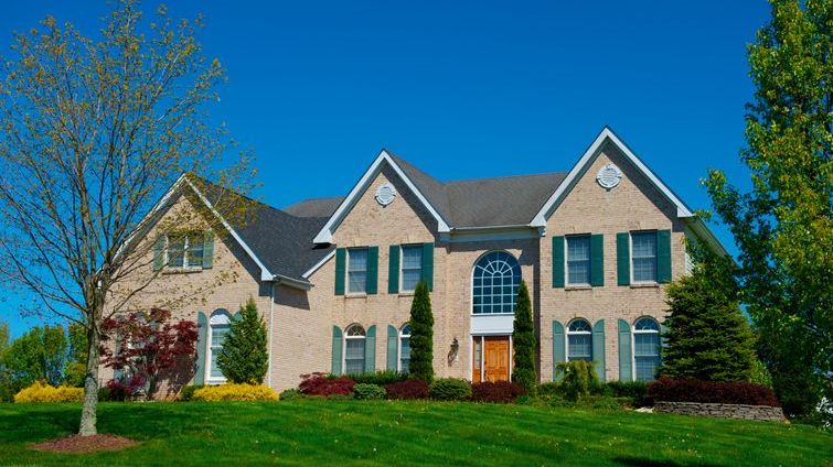 A modern home on a clear spring day in New Jersey. 
