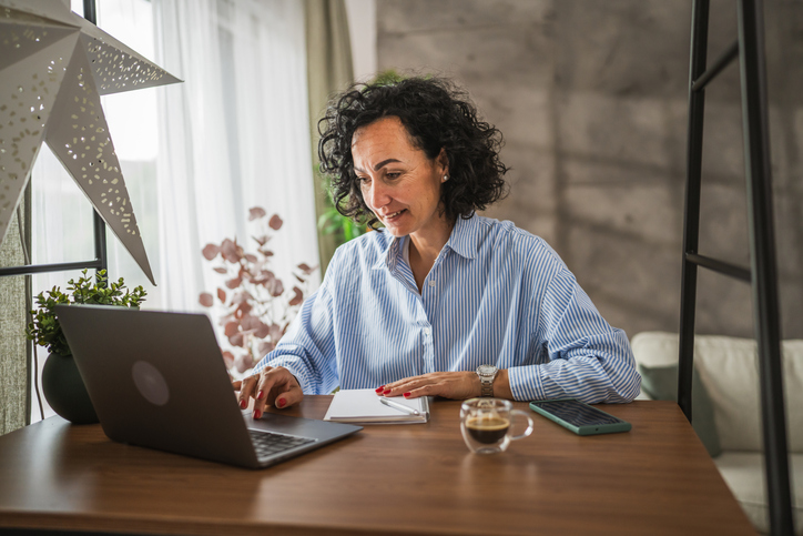 A homeowner reviewing her financial plan.