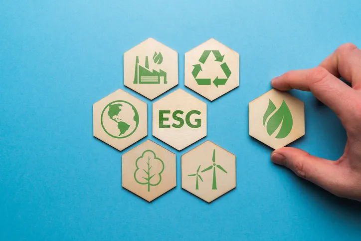 Tiles reading ESG, for "environmental, social and governance."