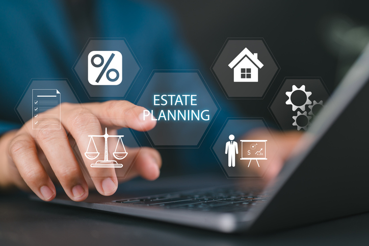 Estate planning concept, man using a laptop.