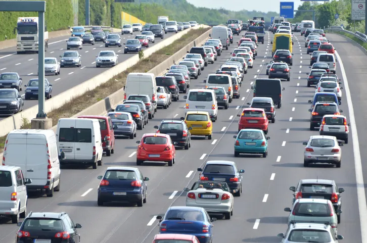 Traffic on a multi-lane highway.