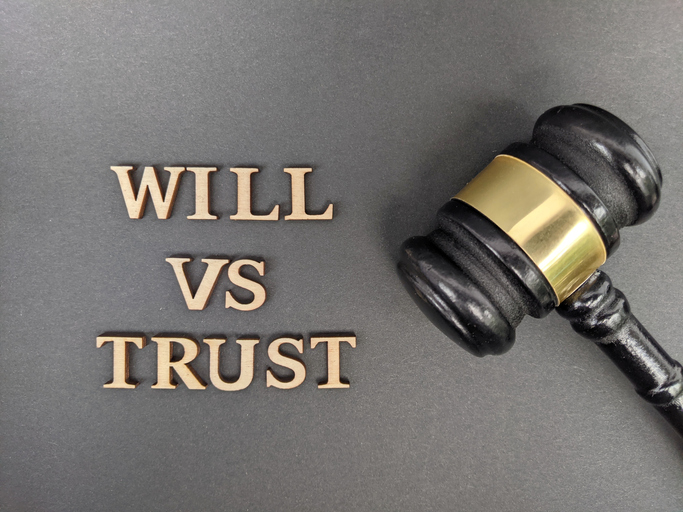 A gavel next to the words "Will vs Trust."